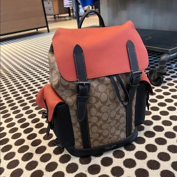 NWT Coach Hudson Backpack In Colorblock Signature Canvas Khaki Terracott… - Picture 6 of 13